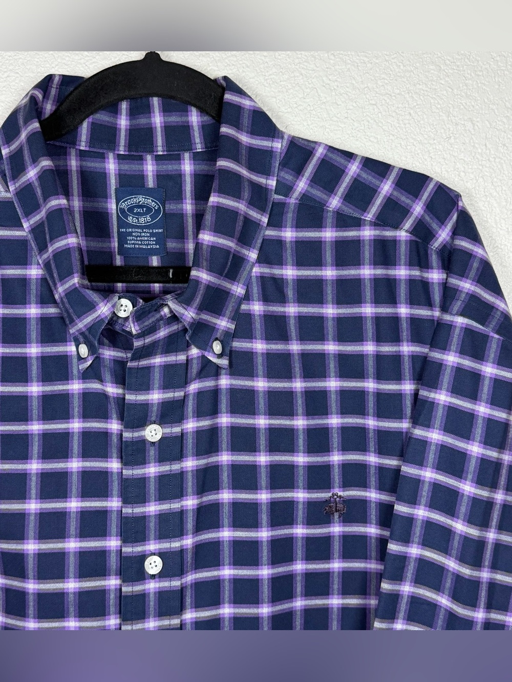 Brooks Brothers Men’s 2XLT Navy/Purple Non-Iron Plaid Button-Down Long Sleeve